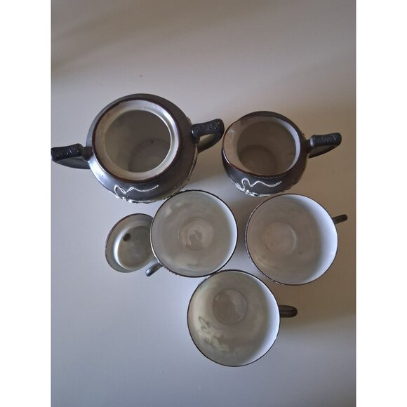 Vintage Japanese Dragon Tea Set Sugar Bowl Creamer 3 Cups  Hand-Painted Moriage - Picture 6 of 16
